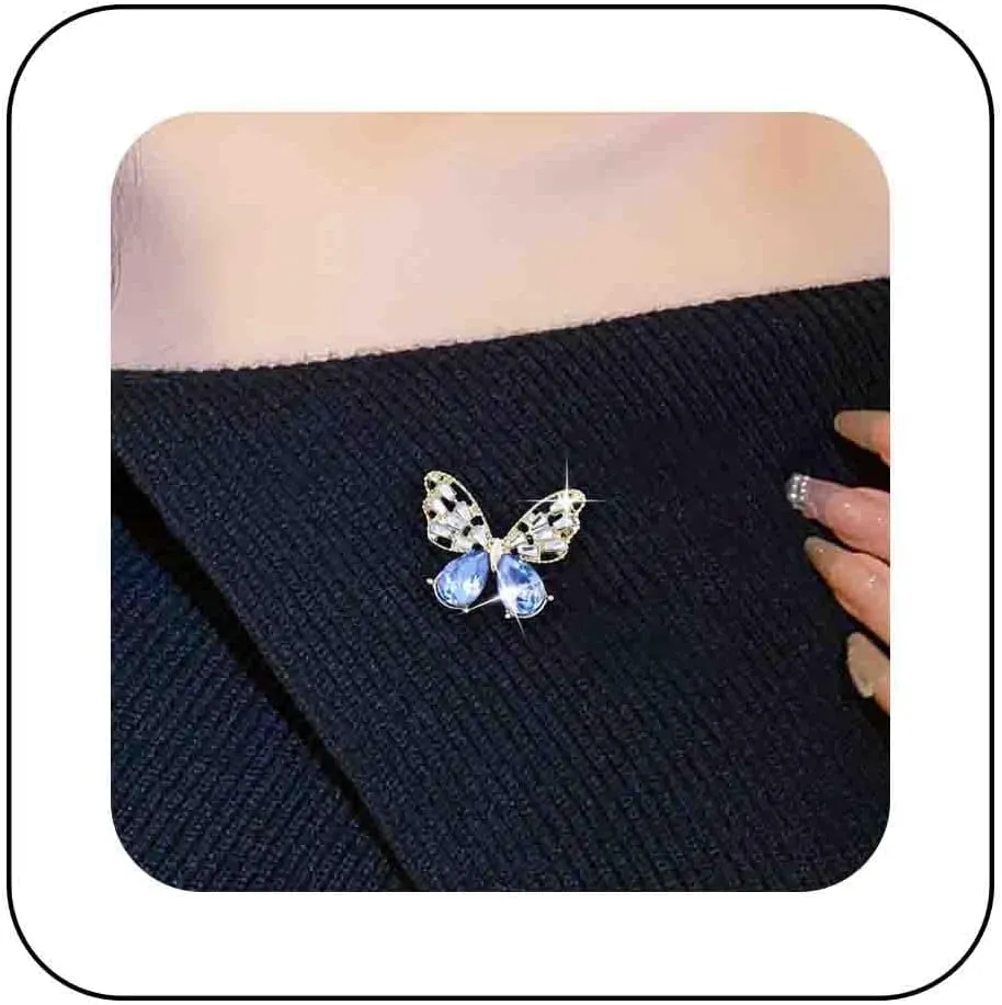 Boho Crystal Butterfly Brooches Pin Pearl Shell Resin Butterfly Brooch Pin Hollow Butterfly Wing Brooch Lepel Pin Rhinestone Butterfly Brooch Pin Decorative Collar Safety Pins(Green Resin 1)