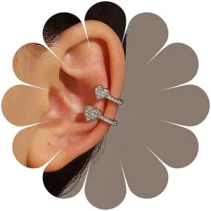 Boho Crystal Heart Ear Cuff Earrings Gold Rhinestone Heart Wrap Earrings Pave CZ Cuff Cartilage Earrings Double Heart Non Pierced Earrings Jewelry for Women