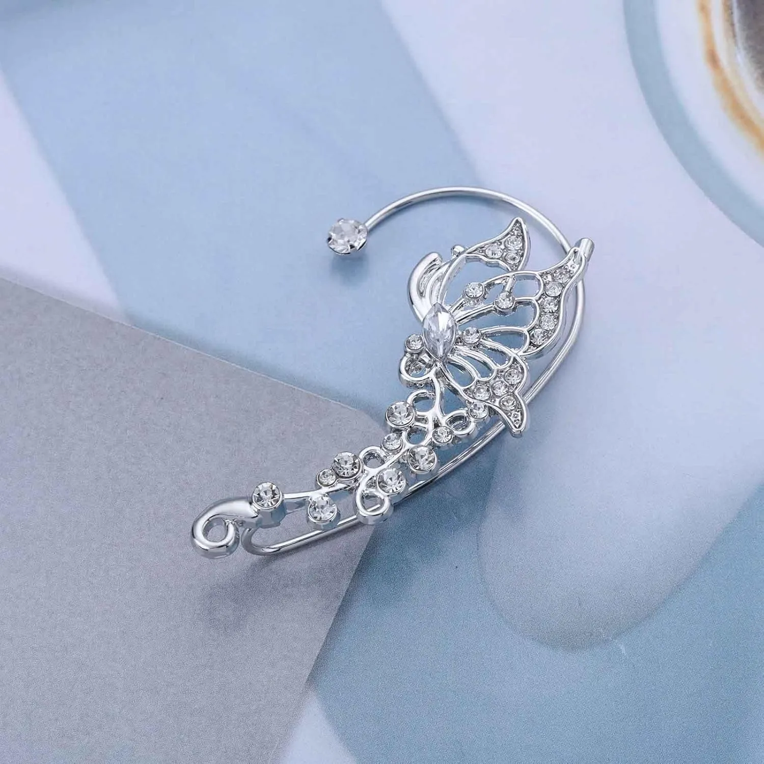 Boho CZ Butterfly Cuff Earrings Gold Crystal Butterfly Ear Climber Earrings Sparkly Rhinestone Butterfly Wrap Earrings Butterfly Wrap Crawler Earrings Jewelry for Women (Left)