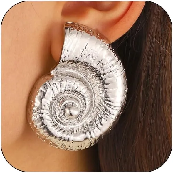 Boho Gold Conch Shell Statement Earrings for Women Trendy, Charm Large Conch Seashell Swirl Drop Studs Earring Round Holiday Beach Jewelry Gift 2025