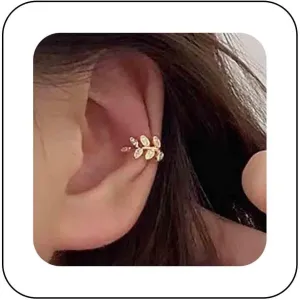 Boho Leaf Ear Cuff Earrings Gold Cz Leaf Cuff Earrings No Piercing Earrings Personlize Wrap Cuff Earrings Jewelry for Women