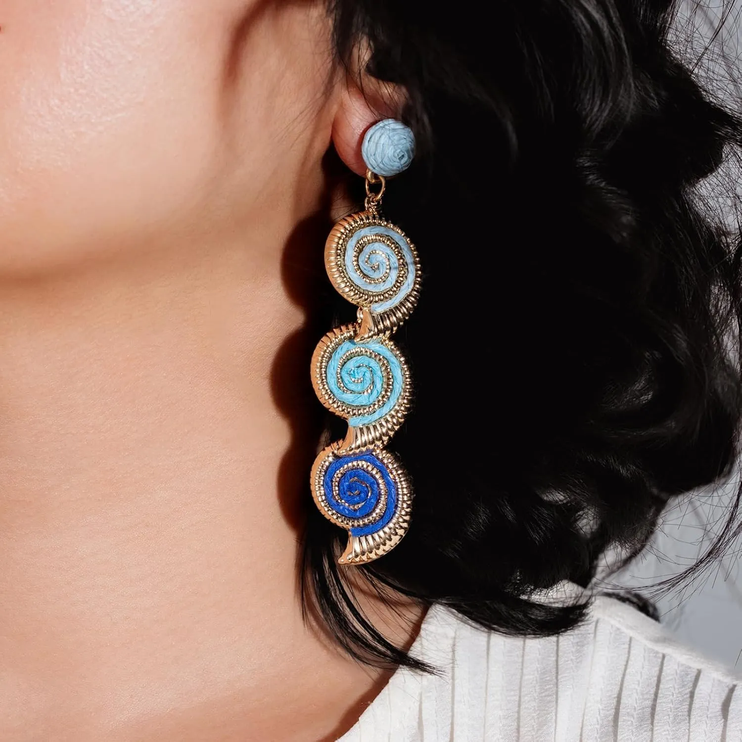 Boho Raffia Earrings Starfish Shell Seashell Dangle Drop Earrings Cute Statemnet Trendy Summer Beach Jewelry for Women