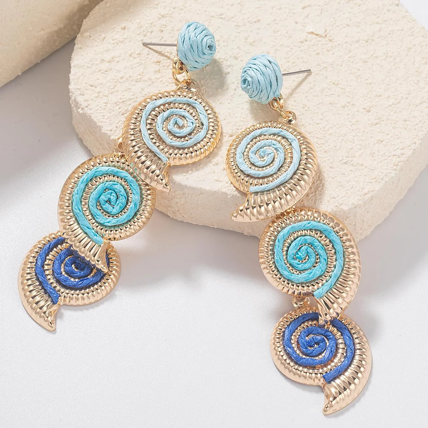 Boho Raffia Earrings Starfish Shell Seashell Dangle Drop Earrings Cute Statemnet Trendy Summer Beach Jewelry for Women