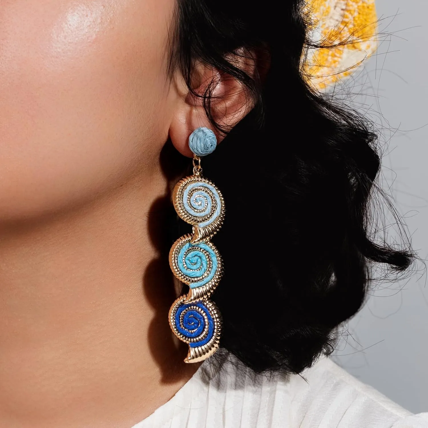 Boho Raffia Earrings Starfish Shell Seashell Dangle Drop Earrings Cute Statemnet Trendy Summer Beach Jewelry for Women