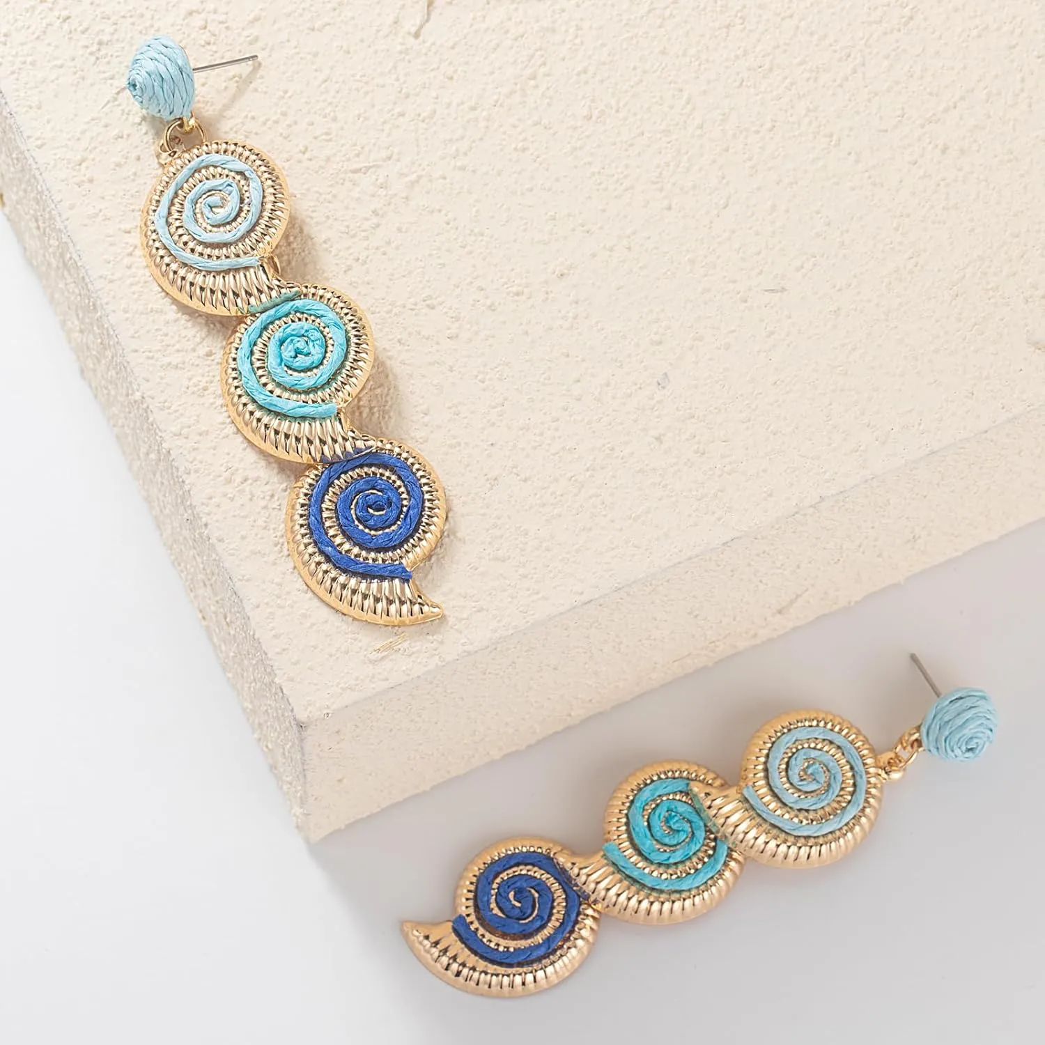Boho Raffia Earrings Starfish Shell Seashell Dangle Drop Earrings Cute Statemnet Trendy Summer Beach Jewelry for Women