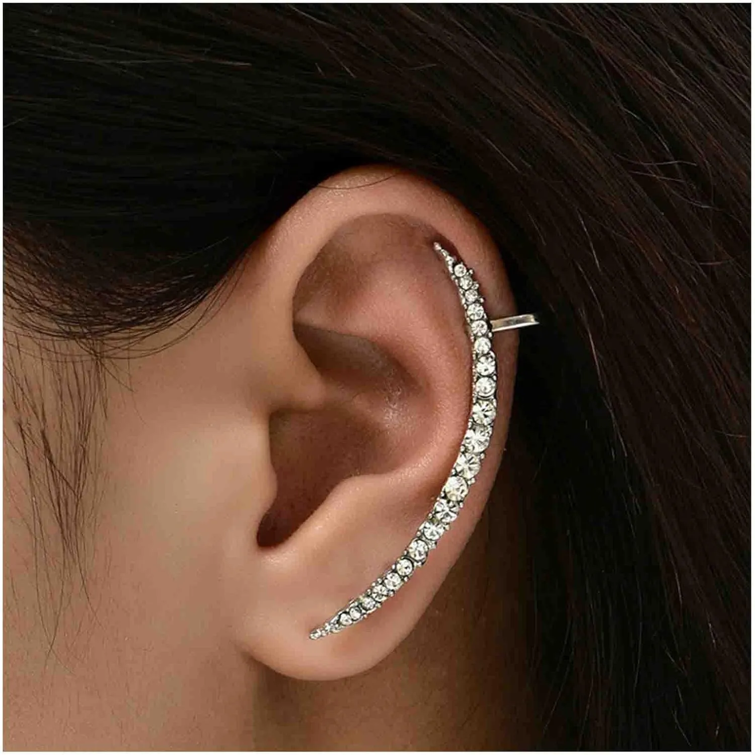 Boho Rhinestone Ear Cuff Earrings CZ Rhinestone Ear Climber Earrings Gold Crystal Wrap Crawler Earrings Non Piercing Clip on Earrings Jewelry for Women