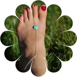 Boho Turquoise Barefoot Sandals Chain Anklet Silver Toe Ring Anklet Blue gem Foot Chain Anklet Turquoise Ankle Bracelet Vintage Beach Anklet Bracelet Jewelry for Women