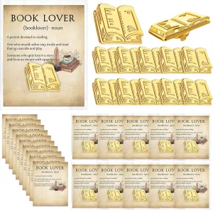 Book Lover Pins Bulk Metal Bookish Lapel Brooches Gifts with Retro Cards Bags for Women Teacher Student