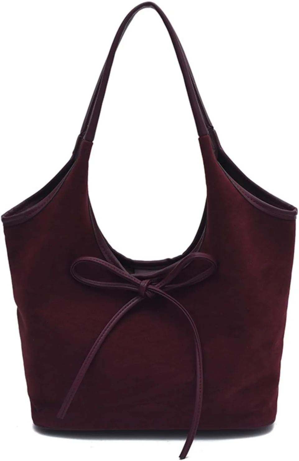 Bow Suede Tote Bag for Women Brown Suede Bucket Tote Bag Burgundy Suede Work Tote Bag with Bow