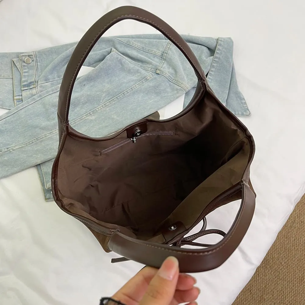Bow Suede Tote Bag for Women Brown Suede Bucket Tote Bag Burgundy Suede Work Tote Bag with Bow