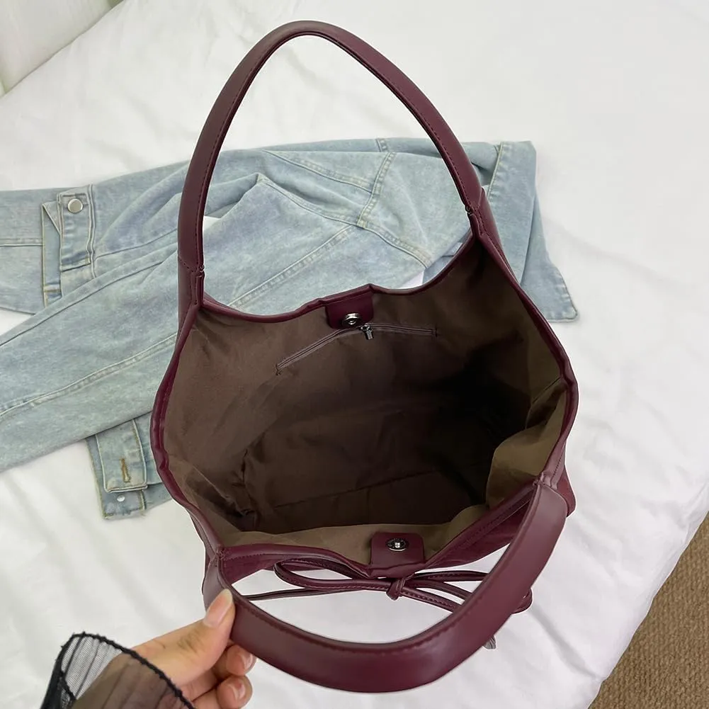 Bow Suede Tote Bag for Women Brown Suede Bucket Tote Bag Burgundy Suede Work Tote Bag with Bow