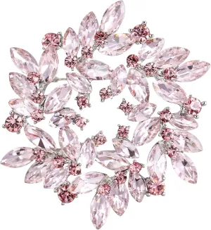 BriLove Austrian Crystal Rhinestone Elegant Flower Marquise Wreath Brooches for Women