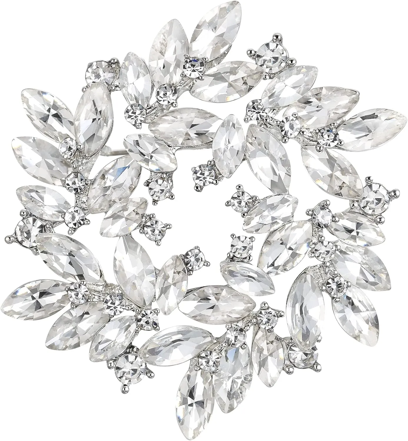 BriLove Austrian Crystal Rhinestone Elegant Flower Marquise Wreath Brooches for Women