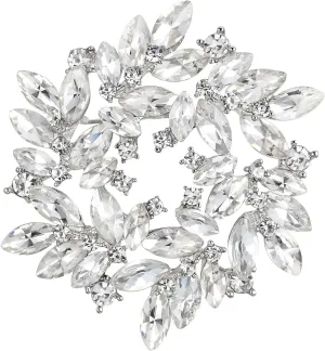 BriLove Austrian Crystal Rhinestone Elegant Flower Marquise Wreath Brooches for Women