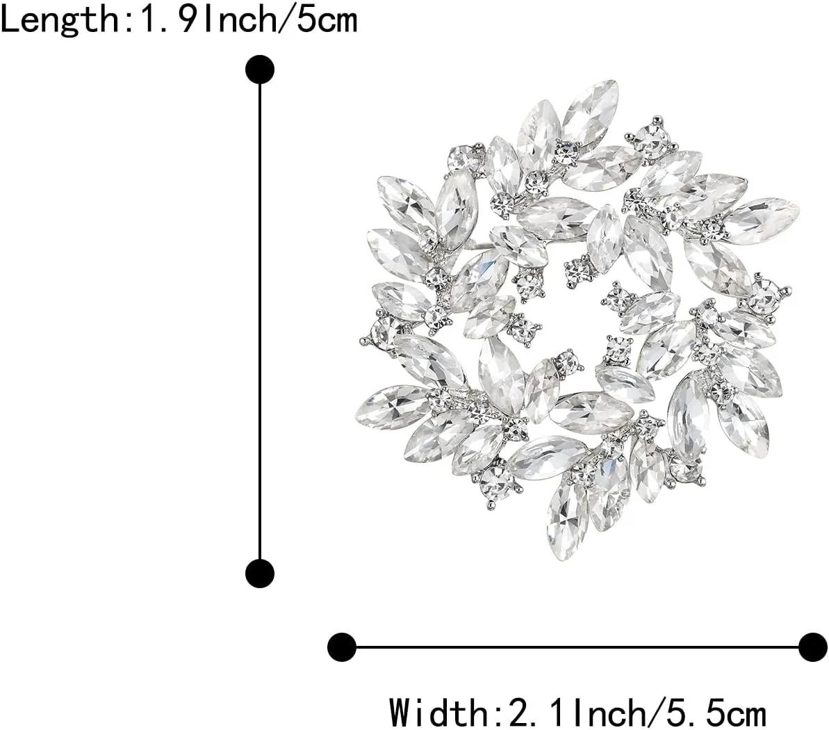 BriLove Austrian Crystal Rhinestone Elegant Flower Marquise Wreath Brooches for Women
