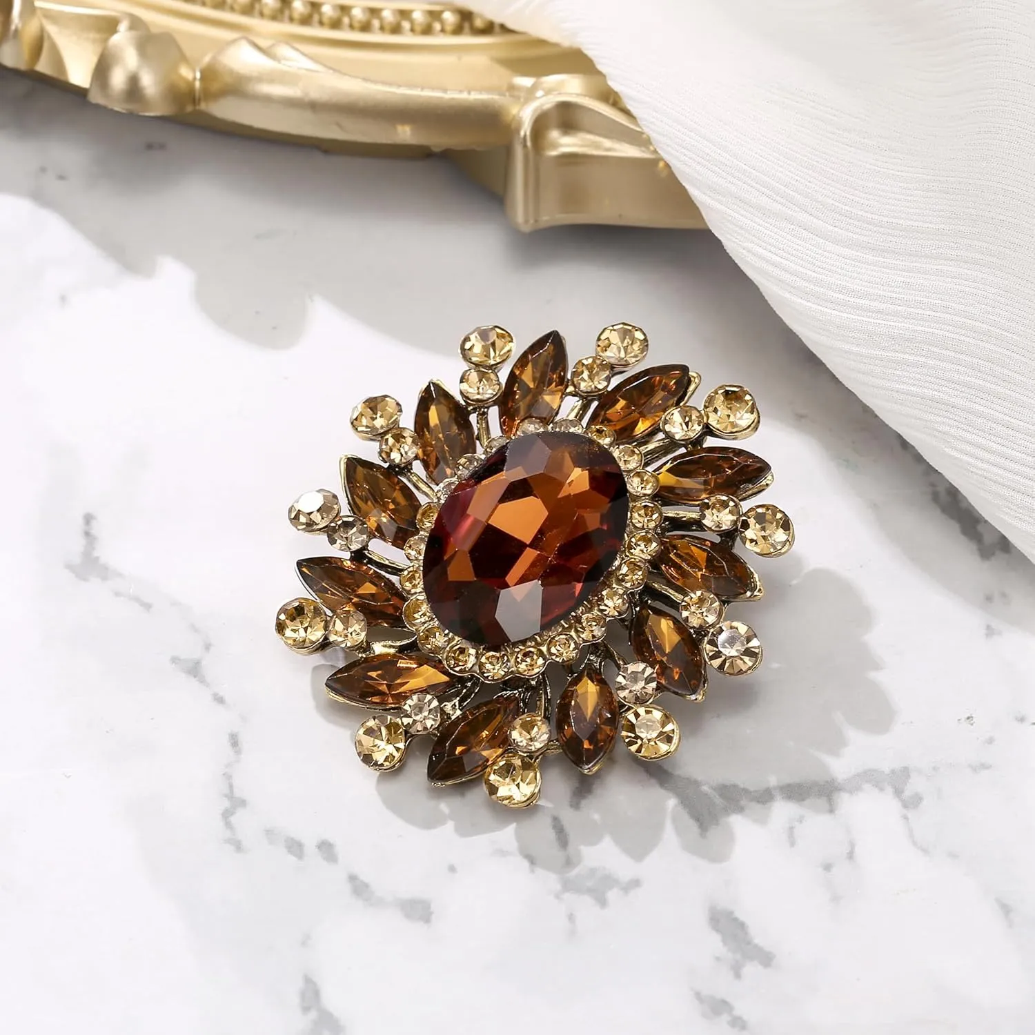 BriLove Austrian Crystal Rhinestone Gorgeous Oval Marquise Brooches for Women