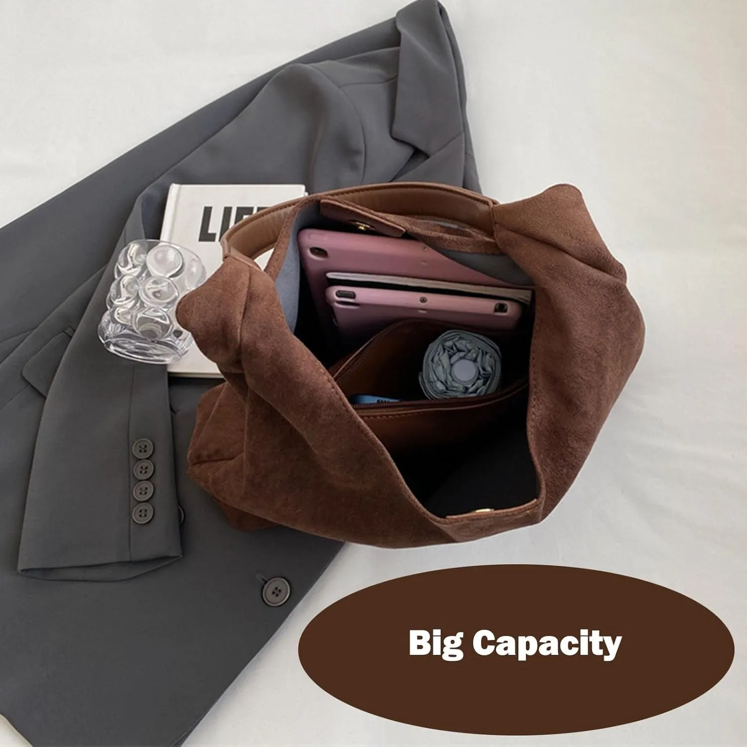 Brown Suede Tote, Top-Handle Tote Bags, Leather Armpit Bag,Casual Shoulder Hobo Bag, Handbag Crossbody Bag