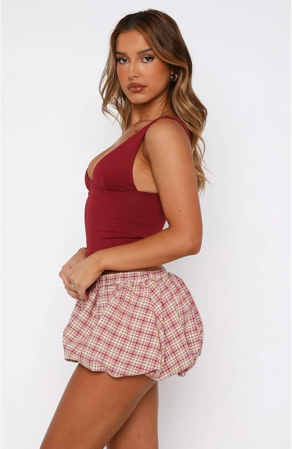 Bubble Skirts for Women - Low Rise Plaid Puffy Hem Going Out Y2k Summer Balloon Short Skirts Mini Skorts