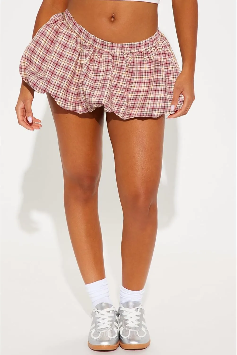 Bubble Skirts for Women - Low Rise Plaid Puffy Hem Going Out Y2k Summer Balloon Short Skirts Mini Skorts