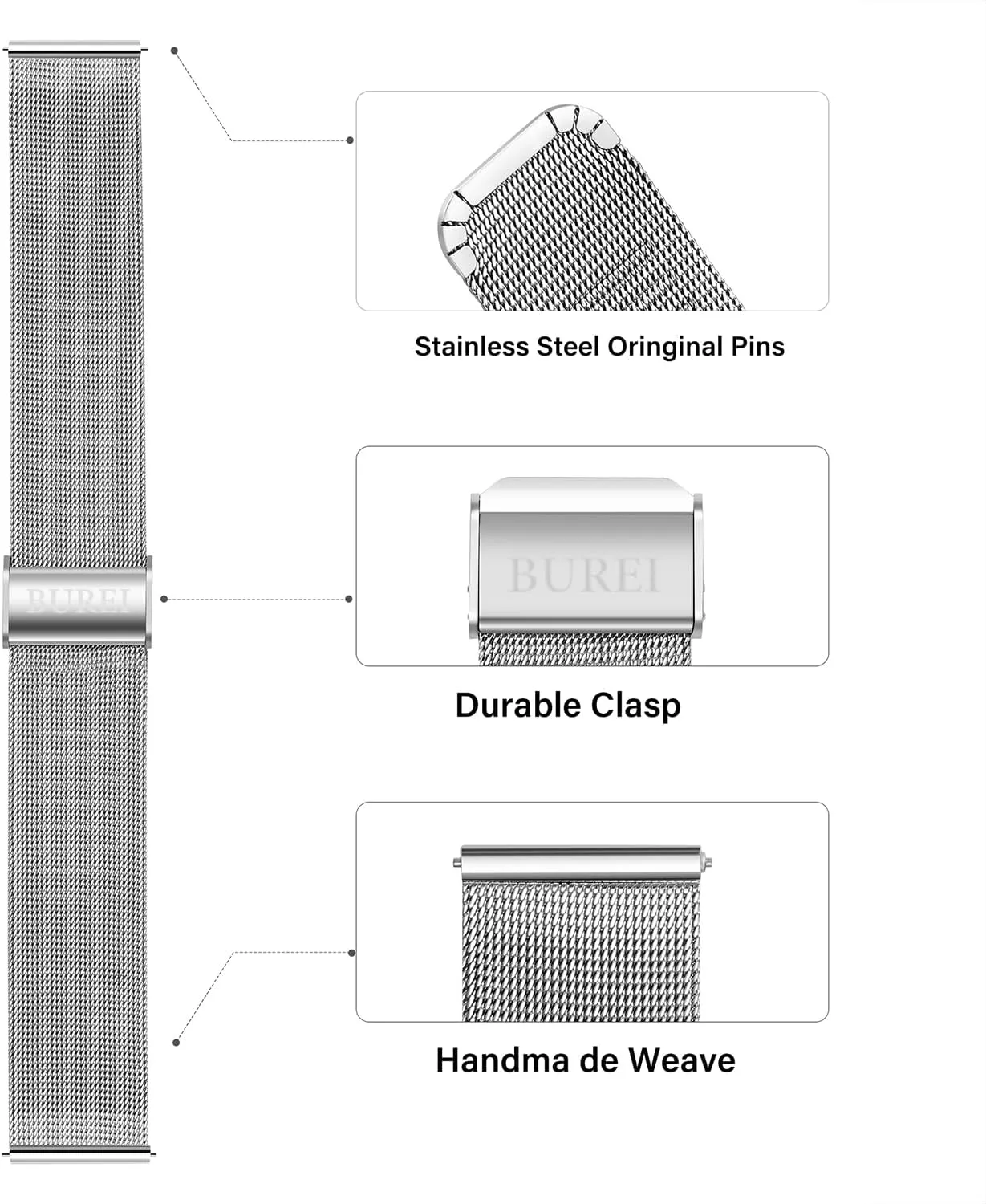 BUREI Metal Mesh Watch Bands for Men Women,20mm Quick Release Watch Bands with Spring Bars,Stainless Steel Replacement Strap