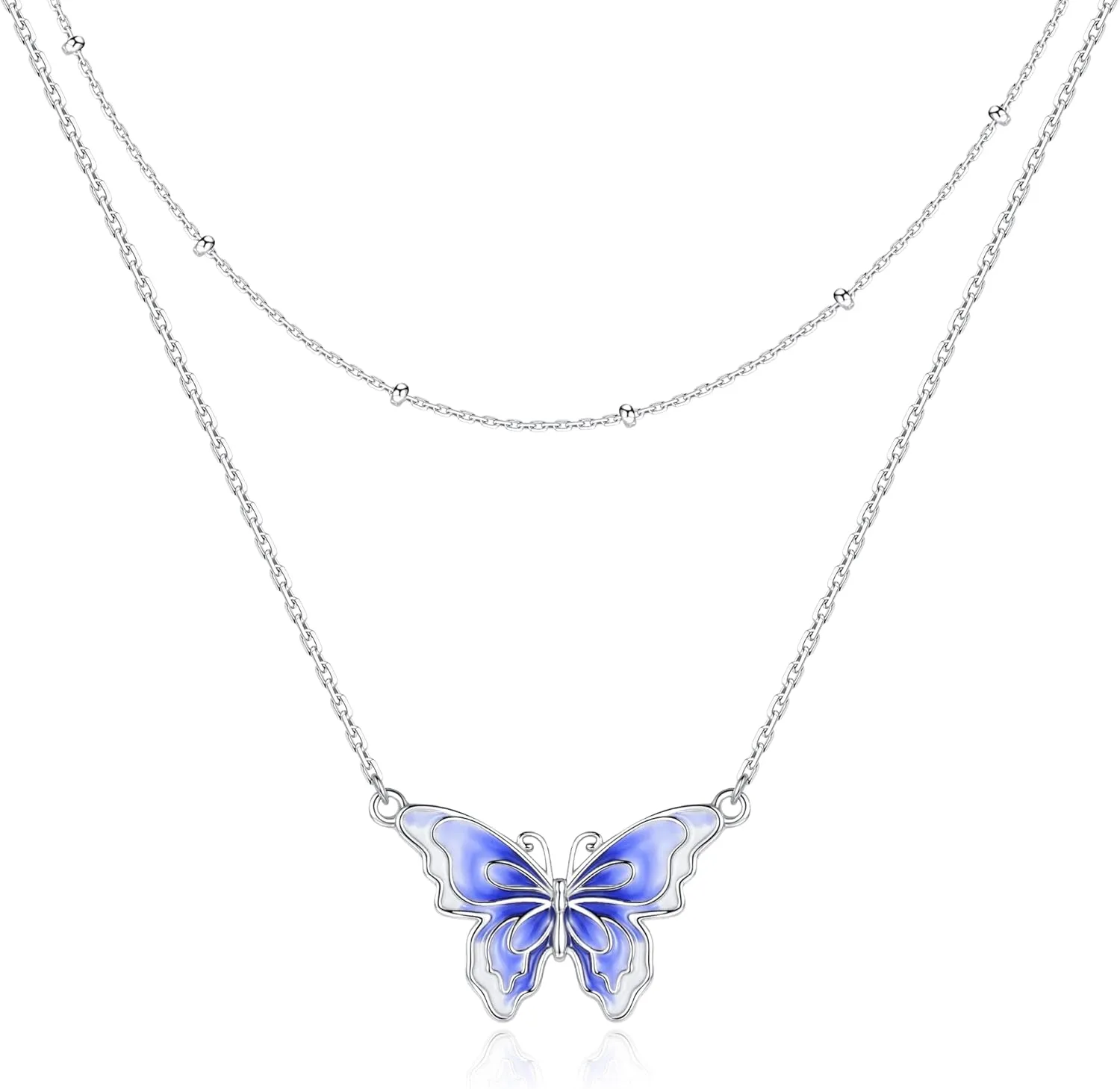 Butterfly Layered Necklace 925 Sterling Silver Butterfly Necklace Stackable Dainty necklaces Layering Choker Necklaces Trendy Jewelry Gifts Valentine's Day Christmass for Women
