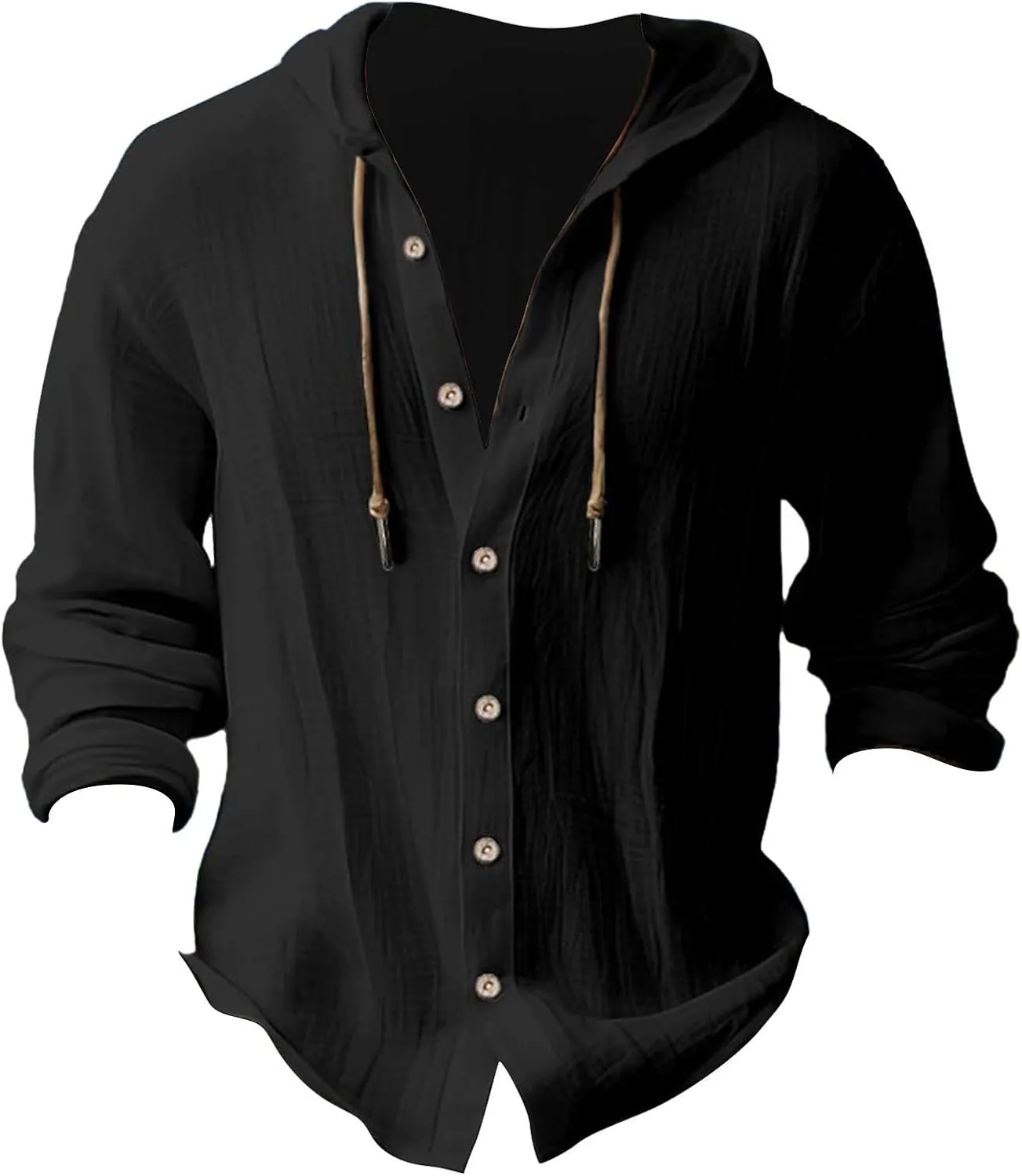 Button Down Shirts for Mens Casual Cotton Linen Breathable Hoodies Summer Lightweight T Shirt Solid Plain Roll-Up Sleeve Tops