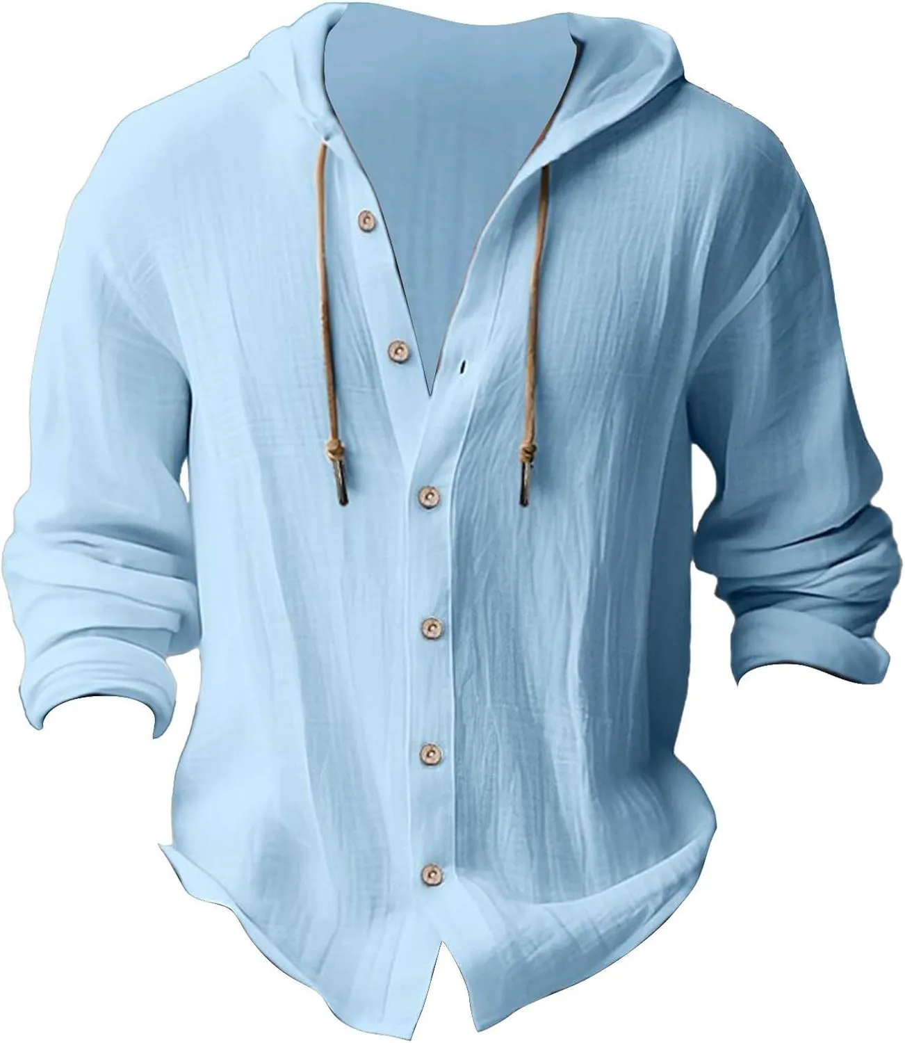 Button Down Shirts for Mens Casual Cotton Linen Breathable Hoodies Summer Lightweight T Shirt Solid Plain Roll-Up Sleeve Tops