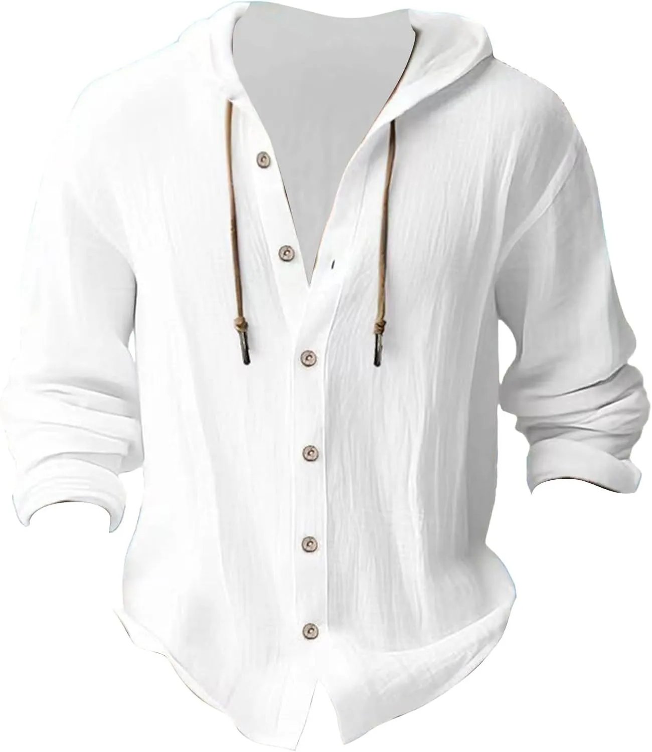 Button Down Shirts for Mens Casual Cotton Linen Breathable Hoodies Summer Lightweight T Shirt Solid Plain Roll-Up Sleeve Tops