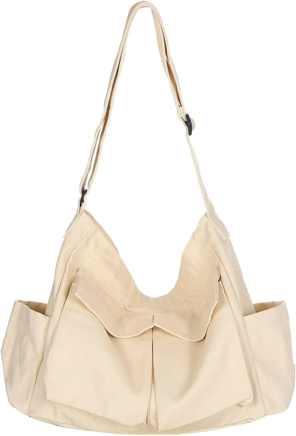 Canvas Messenger Bag Large Hobo Crossbody Bags, Women Men Crossbody Shoulder Bag with Multiple Pockets Canvas Messenger Bag, Large Capacity Art Leisure Bag Canvas Shoulder Tote Bag (White)