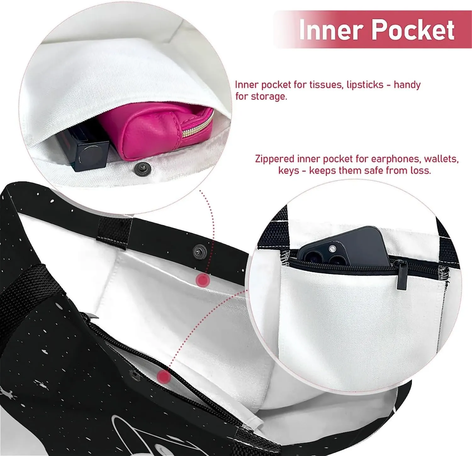 Canvas Tote Bag for Women with Zipper Inner Pocket, Canvas Tote for Daily Work Shopping