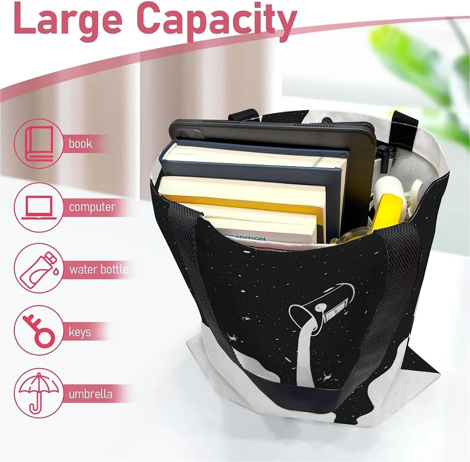 Canvas Tote Bag for Women with Zipper Inner Pocket, Canvas Tote for Daily Work Shopping