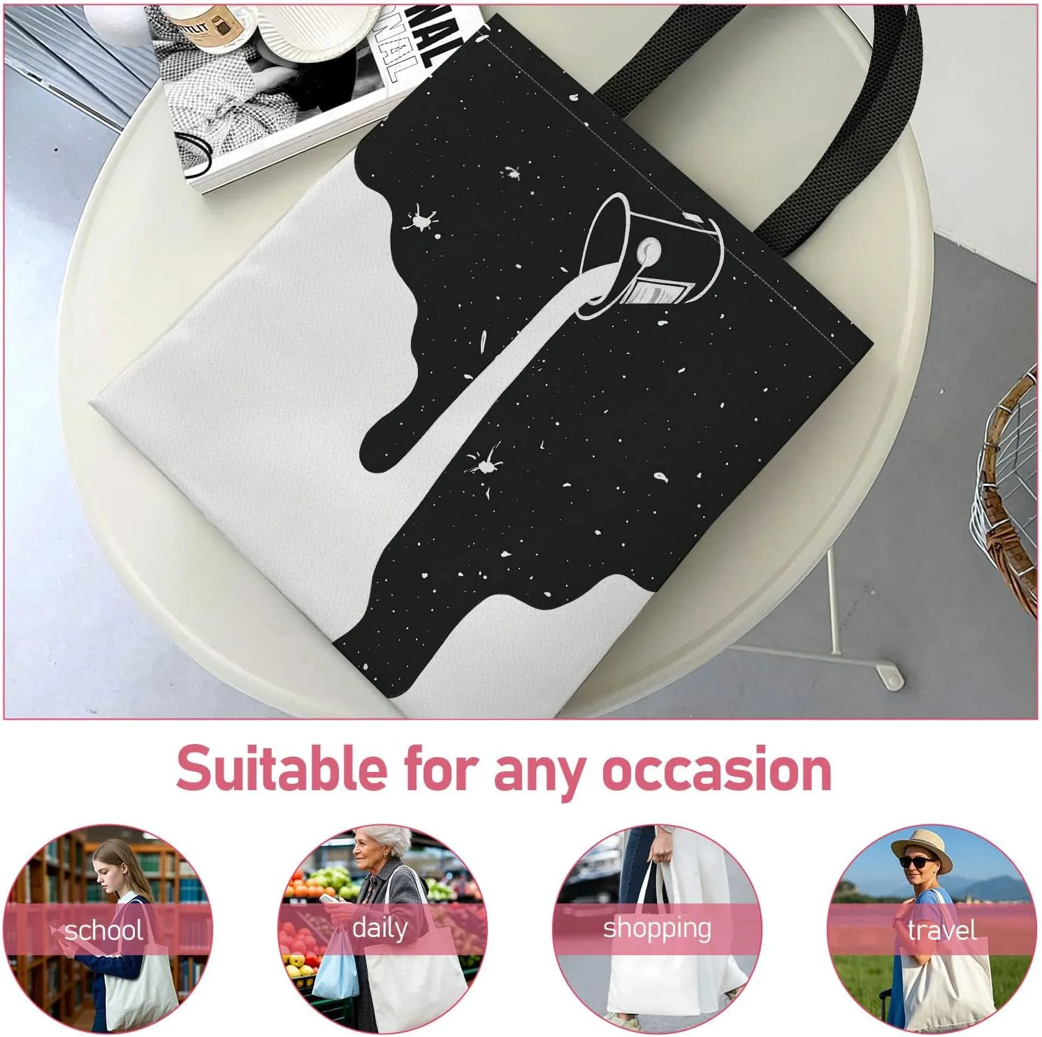 Canvas Tote Bag for Women with Zipper Inner Pocket, Canvas Tote for Daily Work Shopping