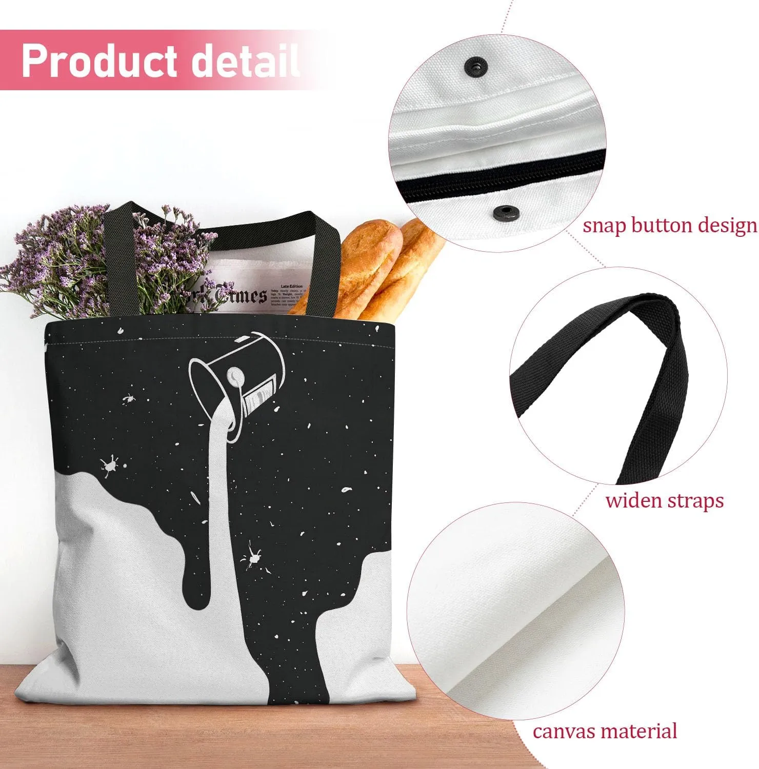 Canvas Tote Bag for Women with Zipper Inner Pocket, Canvas Tote for Daily Work Shopping