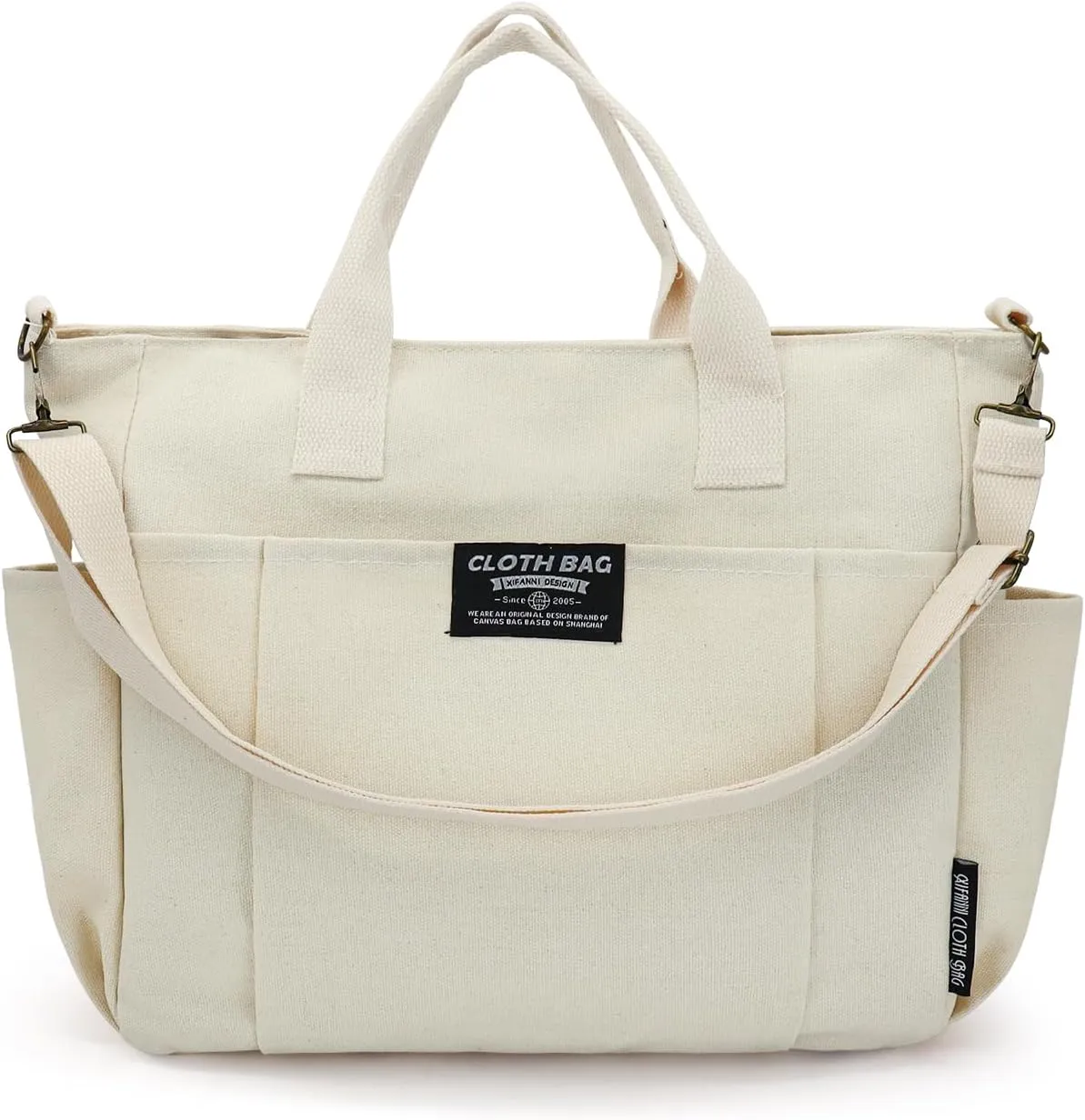 Canvas Tote Bag, Large Capacity Crossbody Bag Multi Pocket Canvas Laptop Tote Bag for Work Travel