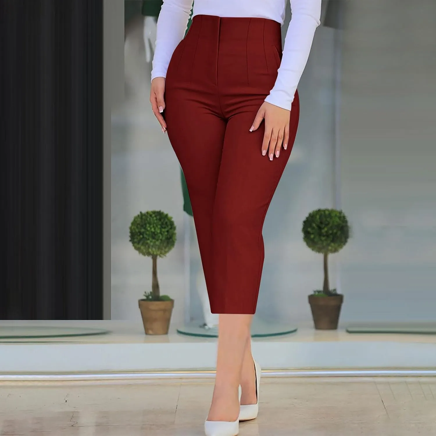Capri Dress Pants for Women Casual Summer High Waisted Work Palazzo Office Business Trousers with Pockets 2025