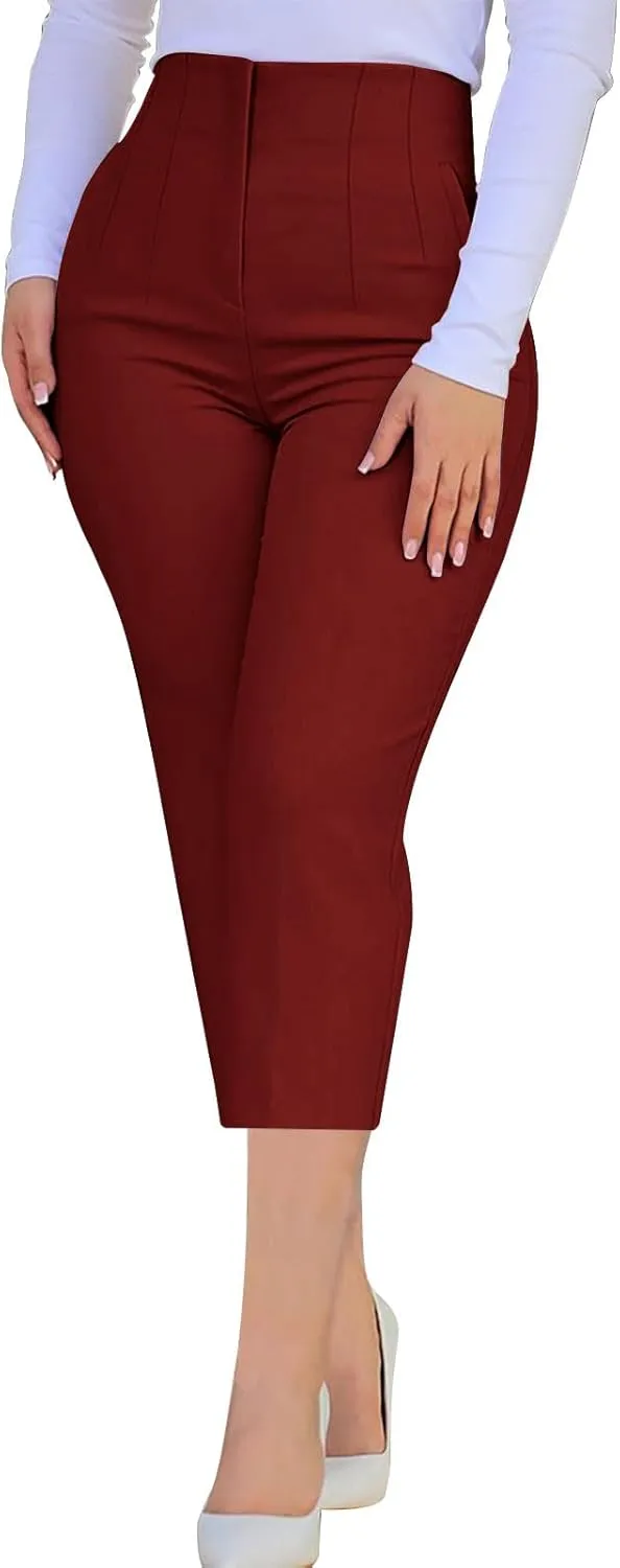 Capri Dress Pants for Women Casual Summer High Waisted Work Palazzo Office Business Trousers with Pockets 2025