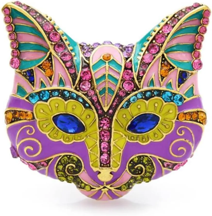 Cat Head Brooches Crystal Rhinestone Animal Women Party Brooch Pins Fashion Scarf Buckle Pin for Women, Multicolor