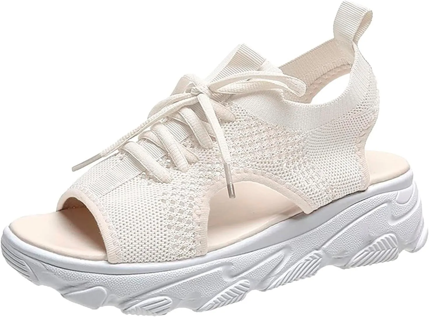 Cathalem Open Toe Sneakers for Women Wedges Platform Fish Mouth Sneakers Open Toe Slip on Sandals Lace Up Knit Mesh Walking
