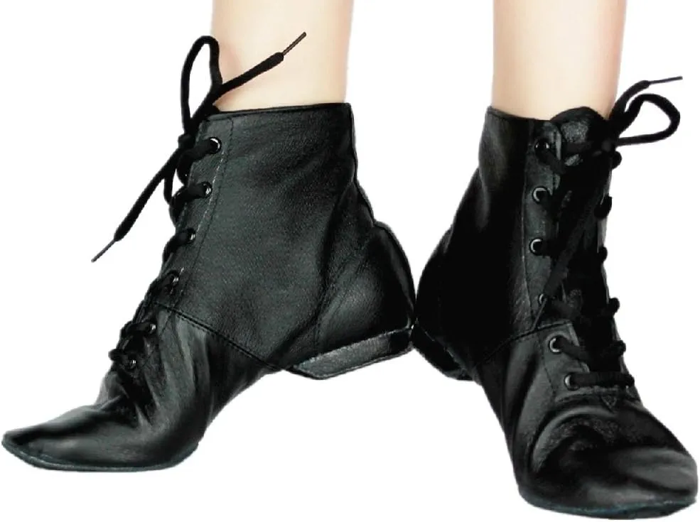 Cheapdancing Mens & Women's Practice Dancing Shoes Soft Leather Flat Jazz Boots (Black, Adult, Men, 9.5, Numeric, US Footwear Size System, Medium)