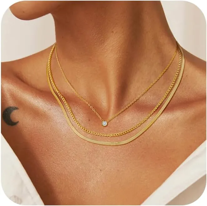 Choker Necklace for Women Dainty 14k Gold Plated Chunky Snake Chain Necklace Layered Gold Simple Trendy Gold Jewelry Gift for Women