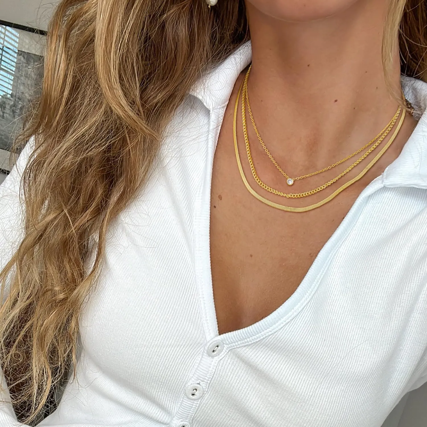 Choker Necklace for Women Dainty 14k Gold Plated Chunky Snake Chain Necklace Layered Gold Simple Trendy Gold Jewelry Gift for Women