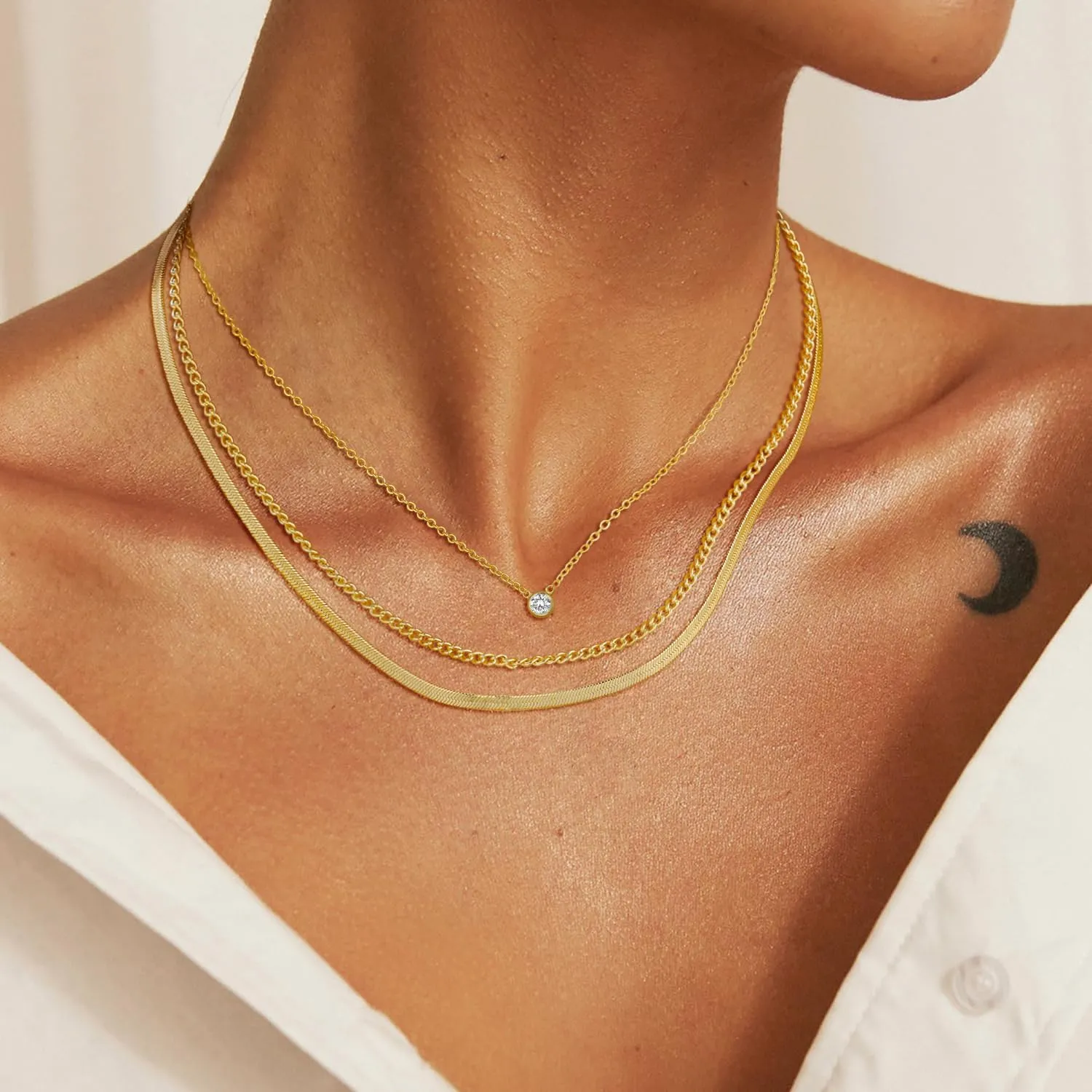 Choker Necklace for Women Dainty 14k Gold Plated Chunky Snake Chain Necklace Layered Gold Simple Trendy Gold Jewelry Gift for Women