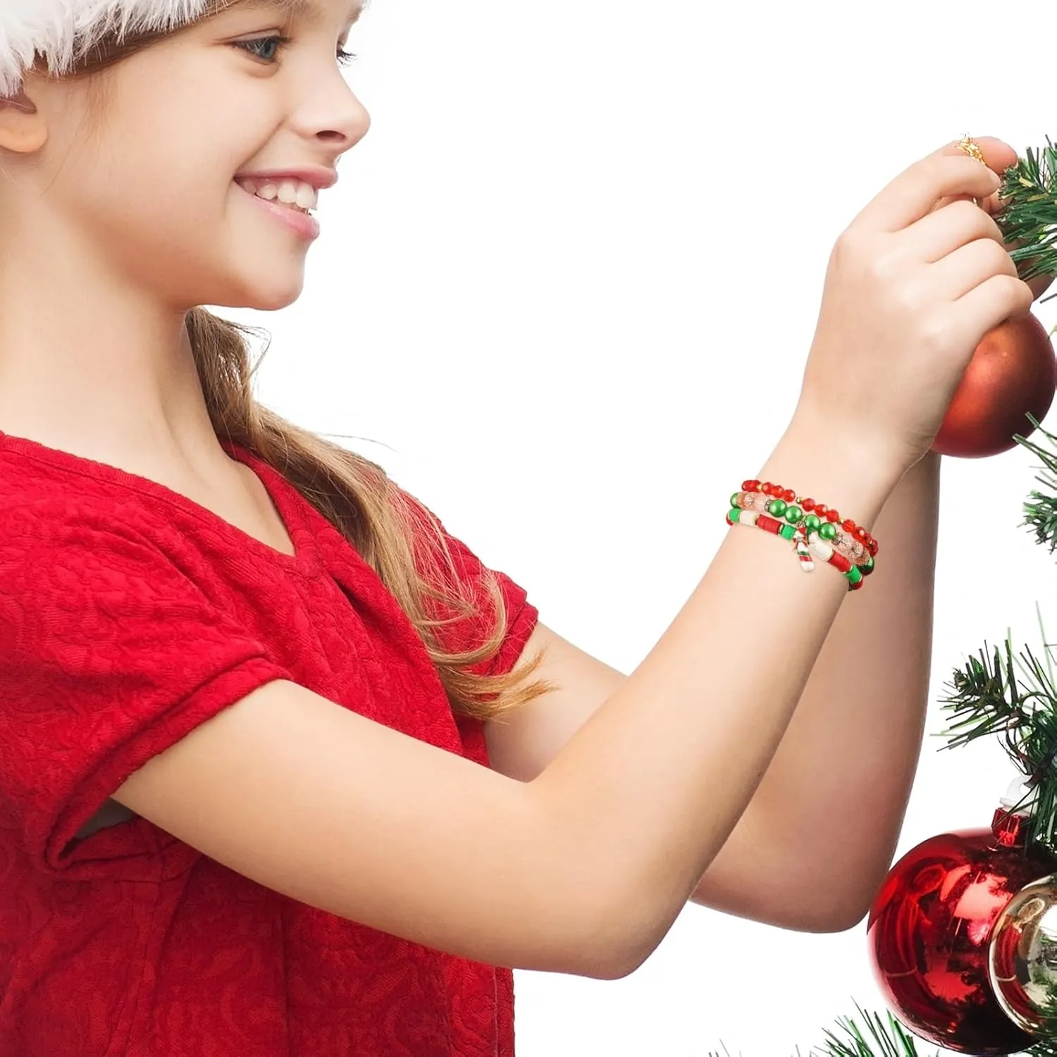 Christmas Bracelets for Women White Red Green Disc Clay Beaded Stretch Xmas Bracelets Christmas Heishi Bracelets Christmas Stackable Layering Friendship Bracelets for Women