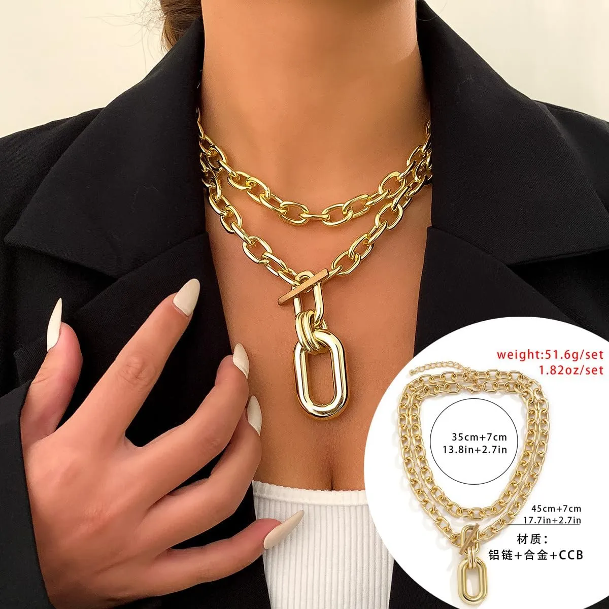 Chunky Gold Layered Necklaces for Men Women Trendy Retro Coin Pendant Gold Necklace Dainty Chunky Link Chain Choker Necklaces Jewelry