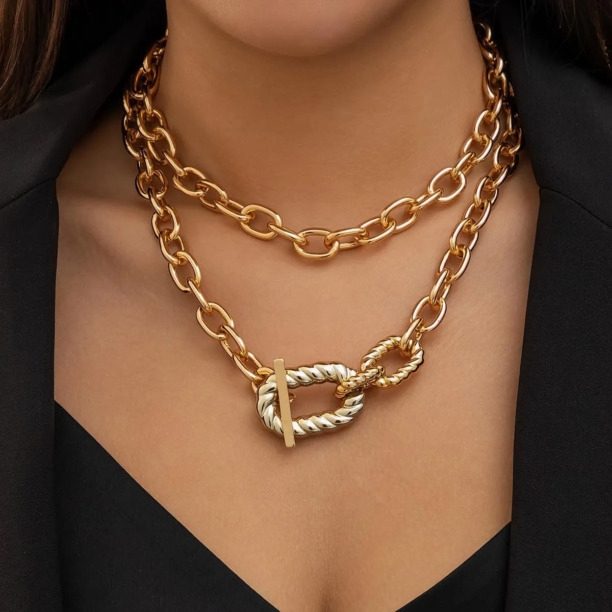 Chunky Gold Layered Necklaces for Men Women Trendy Retro Coin Pendant Gold Necklace Dainty Chunky Link Chain Choker Necklaces Jewelry