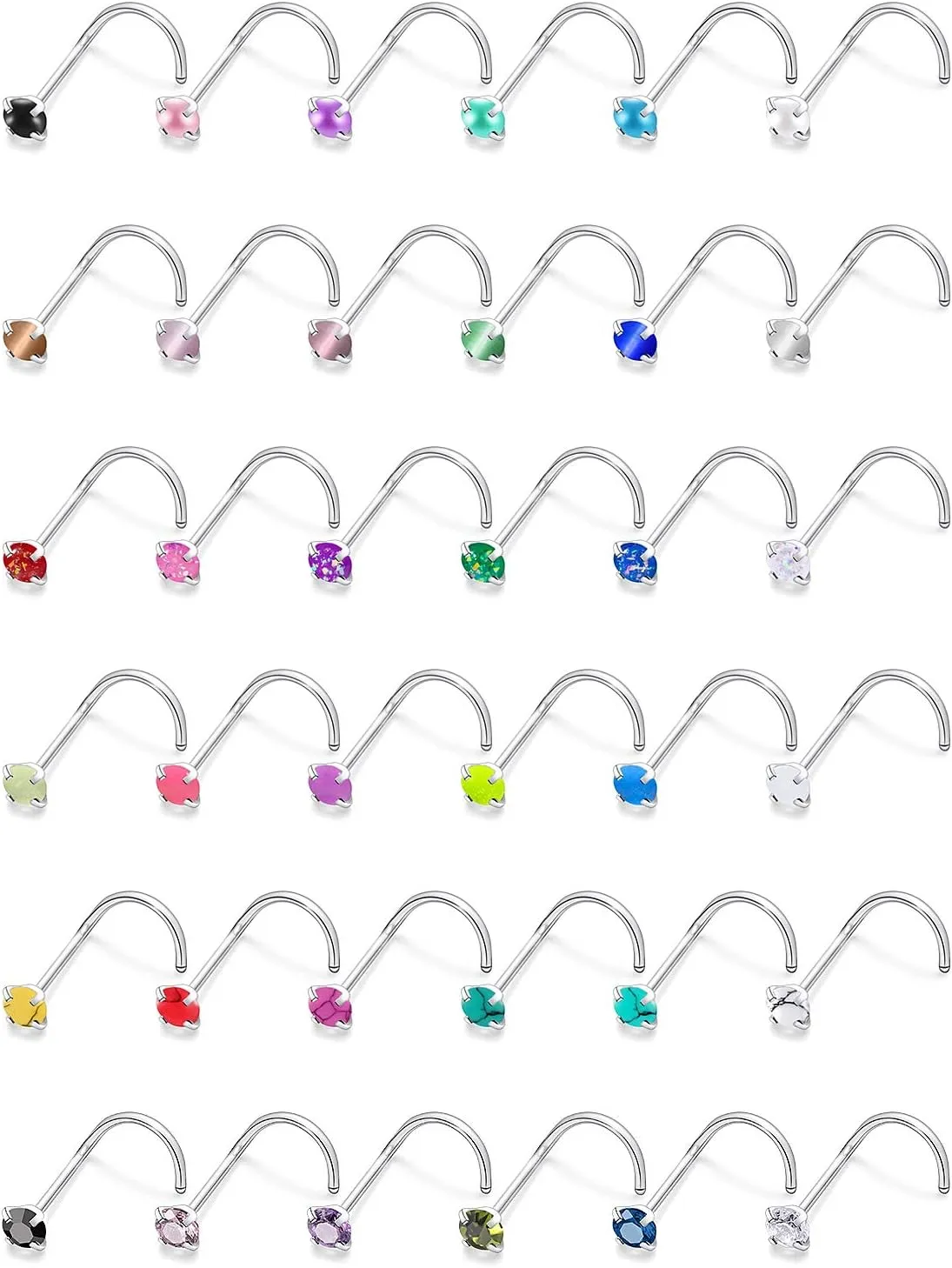 Cisyozi 18G Nose Rings Studs with turquoise/Pearl/CZ/Cat'Eye/Glow in the Dark/Opal Style 3mm Top 316L Surgical Steel Nose Nostril Piercing Jewelry for Women Men Girl