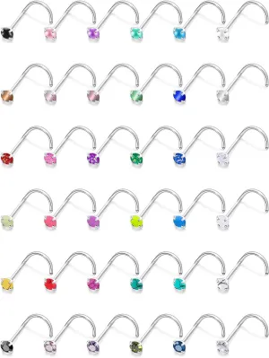 Cisyozi 18G Nose Rings Studs with turquoise/Pearl/CZ/Cat'Eye/Glow in the Dark/Opal Style 3mm Top 316L Surgical Steel Nose Nostril Piercing Jewelry for Women Men Girl
