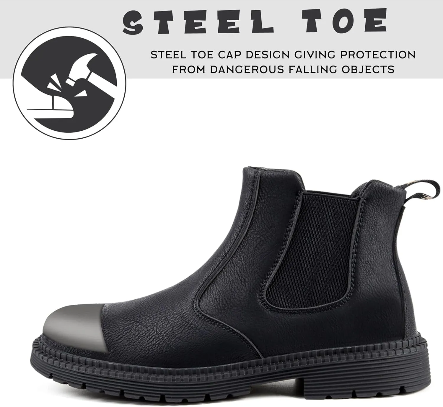CJSPORX Men's Steel Toe Work Boots Anti-Skid Safety Shoes Leather Waterproof Work Shoes