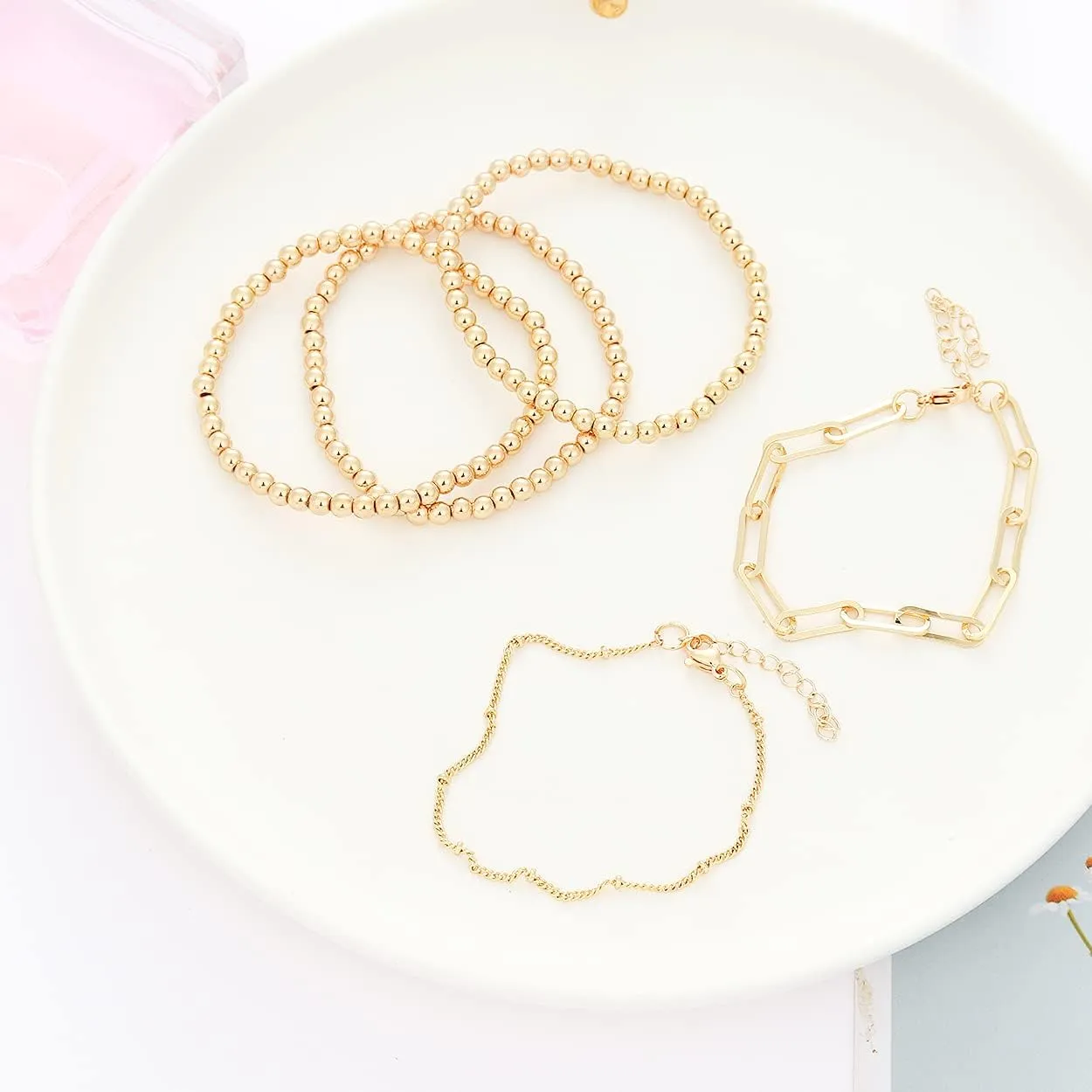 Colorful Beaded Bracelets for Women Heishi Bracelet Set Gold Bead Bracelets Resin Acrylic Bangle Bracelets Stackable Stretch Strand Bracelet