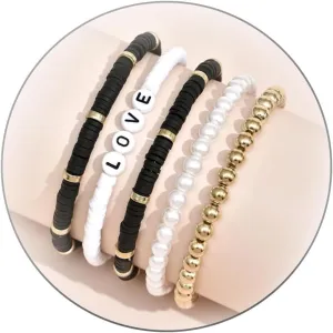 Corlorful Stackable Bracelets Boho Bracelets Bead Bracelet Pearl Bracelets for Women 5Pcs Colorful Beach Bracelet for Summer Love Bracelet